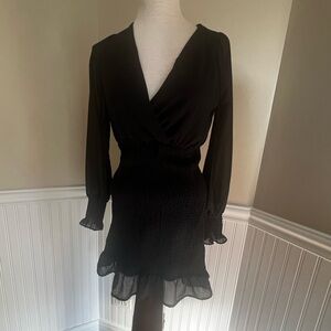 Hyfve Women’s Black Sheer Sleeve Fitted Smocked Dress  great condition S
